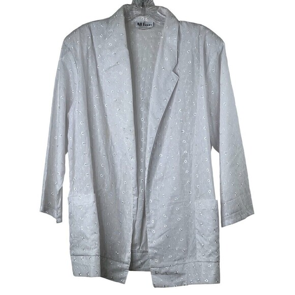 Vintage All Hours  No Close Blazer Jacket White Eyelet Embroidered Lightweight L - Picture 9 of 9